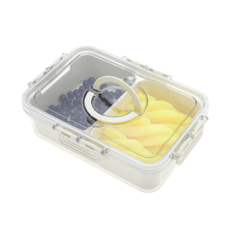 Rectangle Fridge Food Storage Containers 2 Compartment White Transparent 1 Set - White Transparent