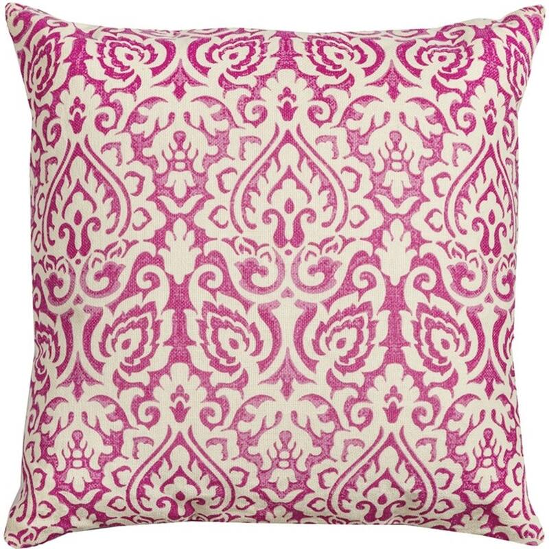 HomeRoots 22" Blue And Natural Damask Cotton Throw Pillow