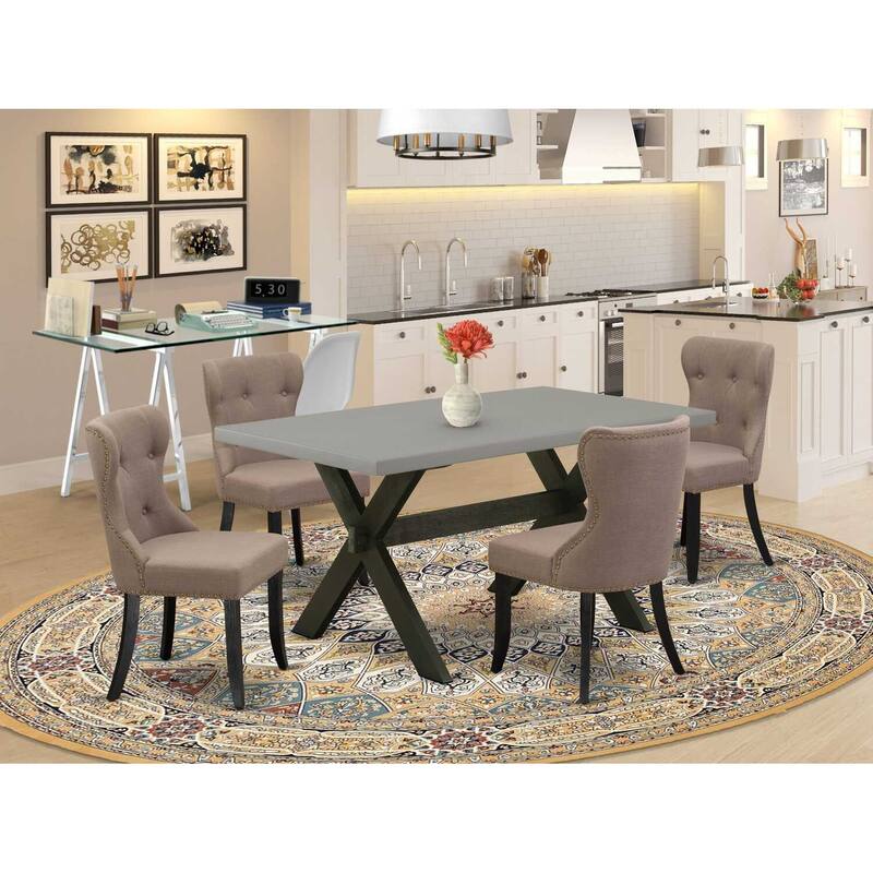 HomeStock 5-Piece Natural Oak Finish Solid Wood Top Dining table with 4 Chairs
