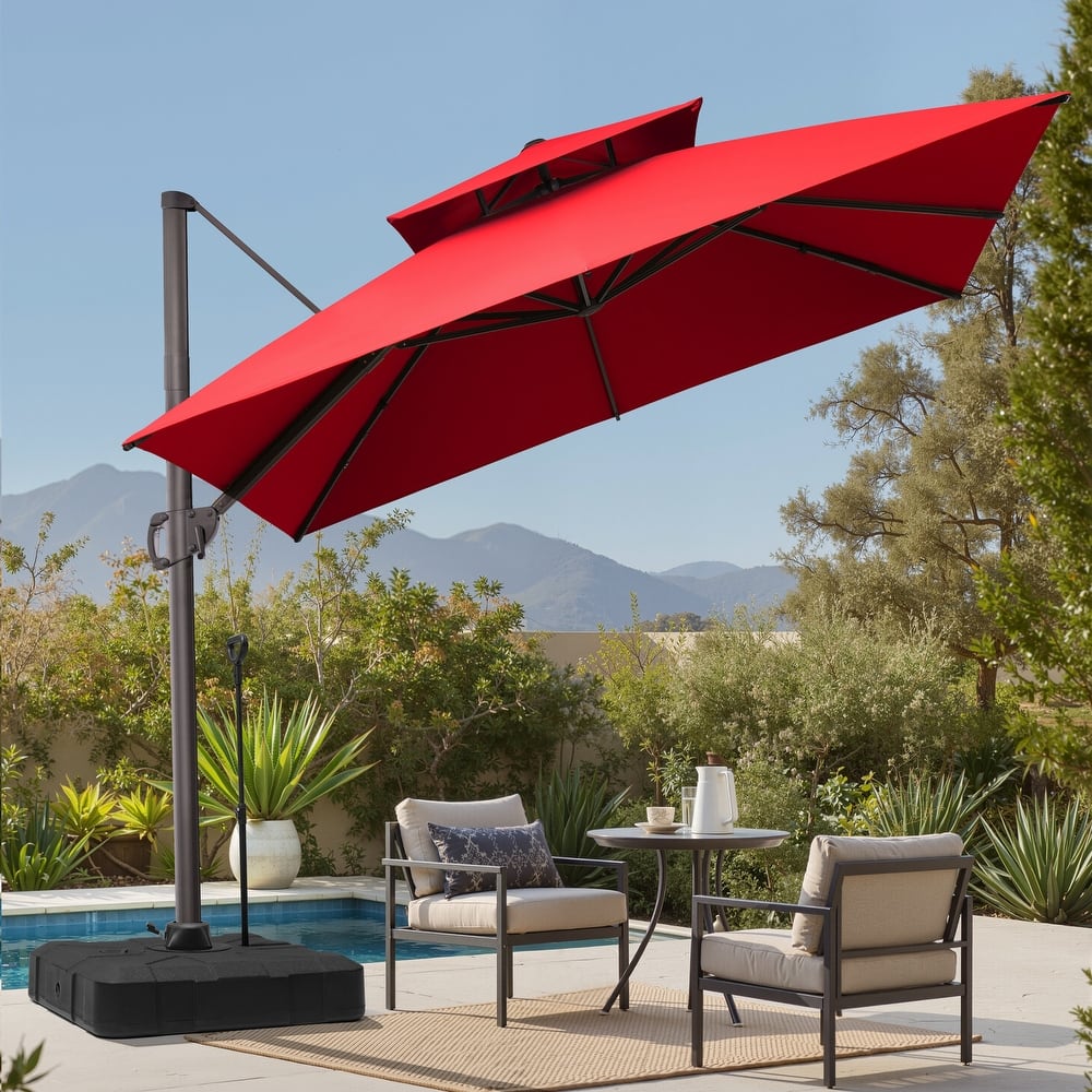 Outdoor 10 x 10ft Square Double Top Patio Cantilever Umbrella with Base