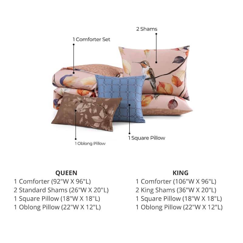 Bebejan Peachy Dogwood 100% Cotton Sateen 5 Piece Reversible Comforter Set