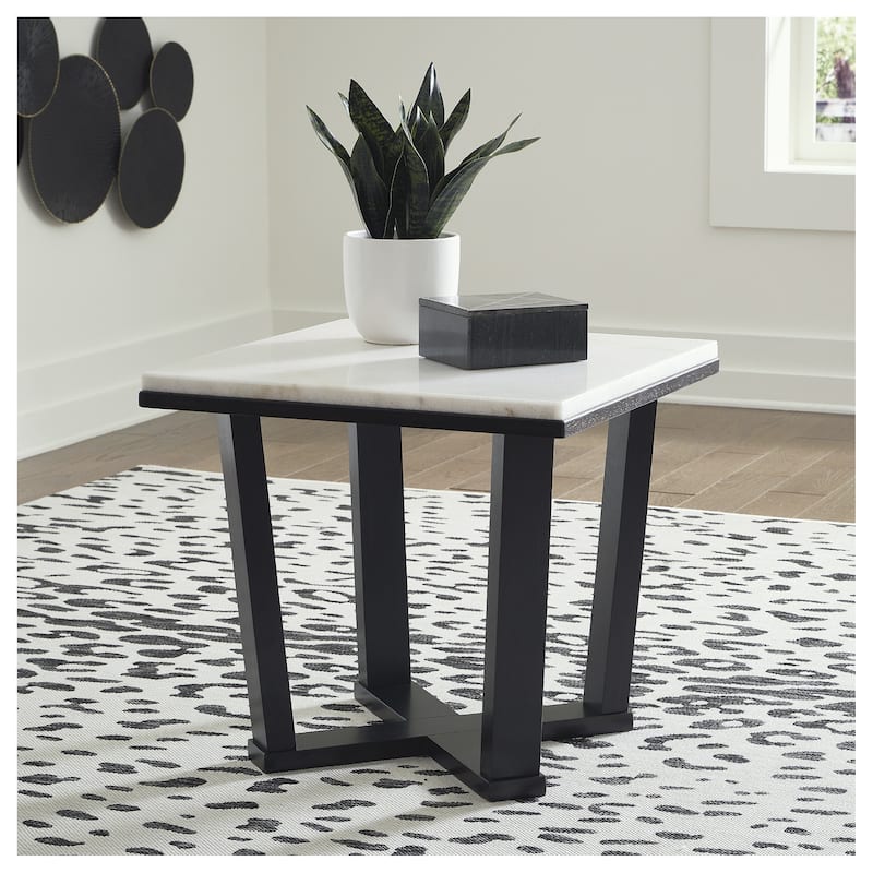 Signature Design by Ashley Fostead White / Dark Brown Square End Table - 24"W x 24"D x 22"H - Marble - 24"W x 24"D x 22"H - Espresso