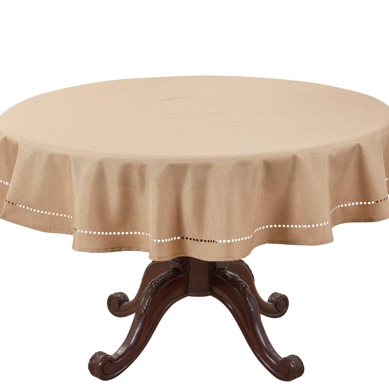 Solid Textured Tablecloth with Clean Drape, Minimal Decorative Edge, and Versatile Styling for Dining and Entertaining - 60" - Natural