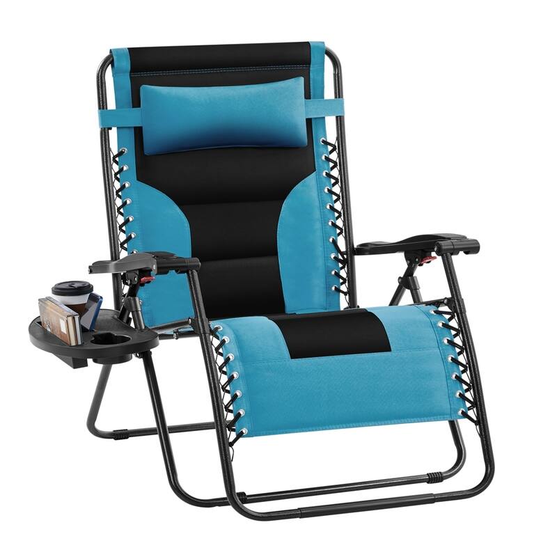Yaheetech 29in Padded Outdoor Zero Gravity Chair Patio Lounge Camping Chair with Armrests and Pillow - Black/Aqua