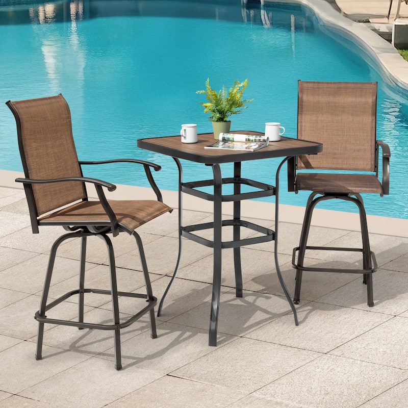 Outdoor Square Height Bar Table with Faux Wood Tabletop, Brown