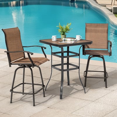 Patio Textilene Bar Set of 3, Height Back Bar Chairs and Faux Wood Tabletop