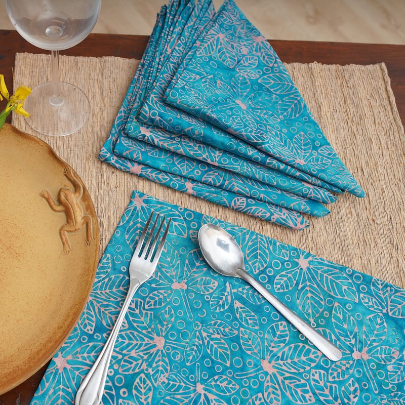 Novica Handmade Turquoise Vibes Cotton Batik Napkins (Set Of 6)