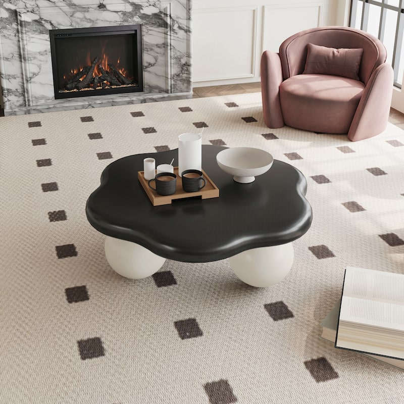 Cloud Shaped Coffee Table, Petal-Shaped Modern Minimalist Coffee Table with Spherical Legs