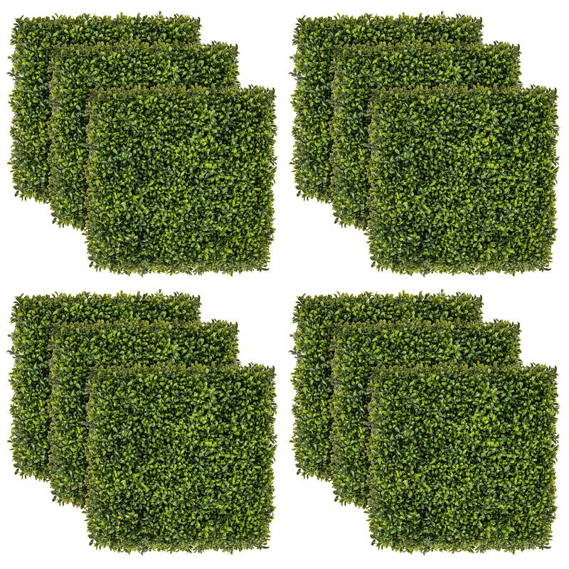 Gymax 12 PCS 20'' x 20'' Artificial Hedge Boxwood Panels w/ Decorative