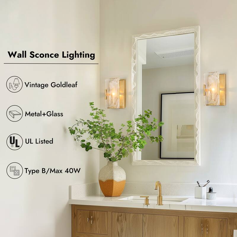 Modern Gold 1-Light White Smoke Glass Wall Sconce Lamp Bathroom Lighting