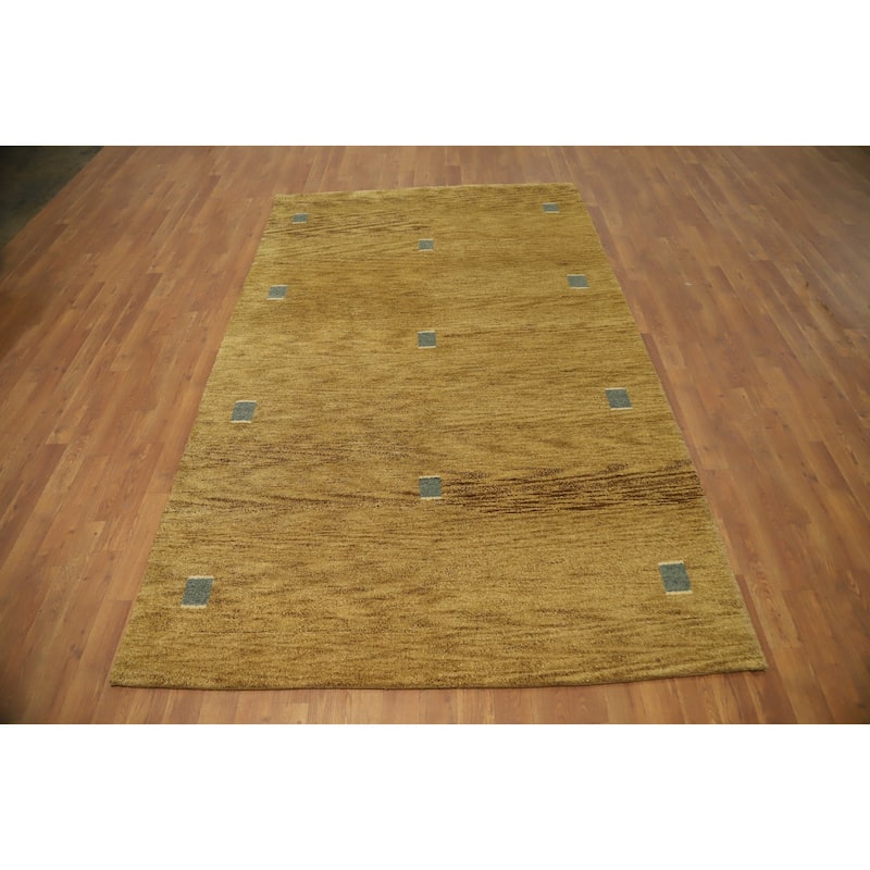 Hand Knotted Oriental 100% Wool Carpet Modern Geometric Green Gabbeh Area Rug - 8' 1'' X 5' 1''