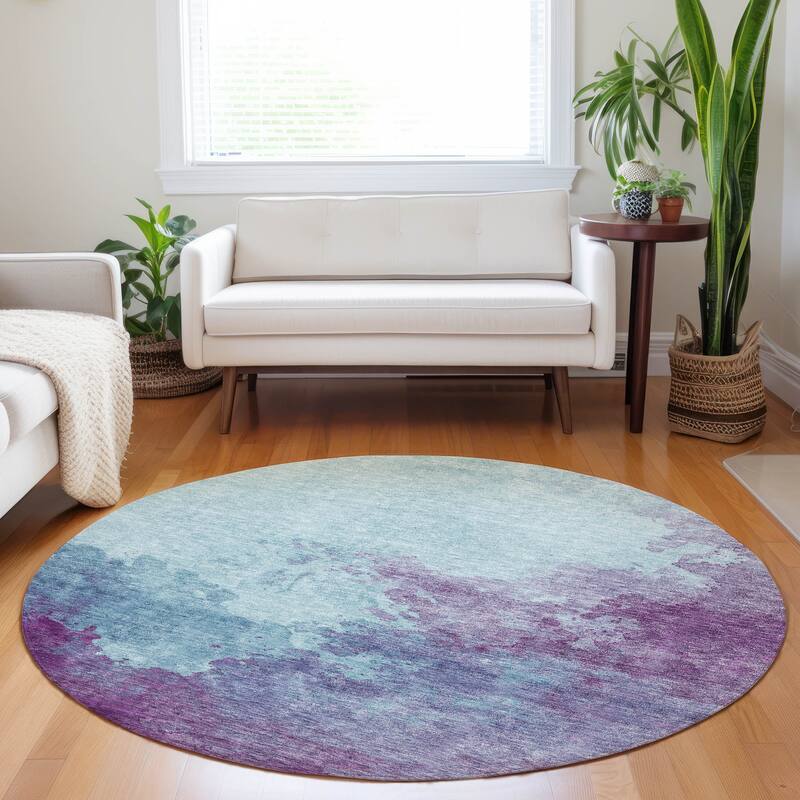 Machine Washable Indoor/ Outdoor Abstract Modern Chantille Rug - Sky - 8' x 8'