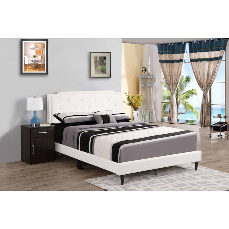 Queen Size PU Platform Bed with Adjustable Headboard and Tufting design