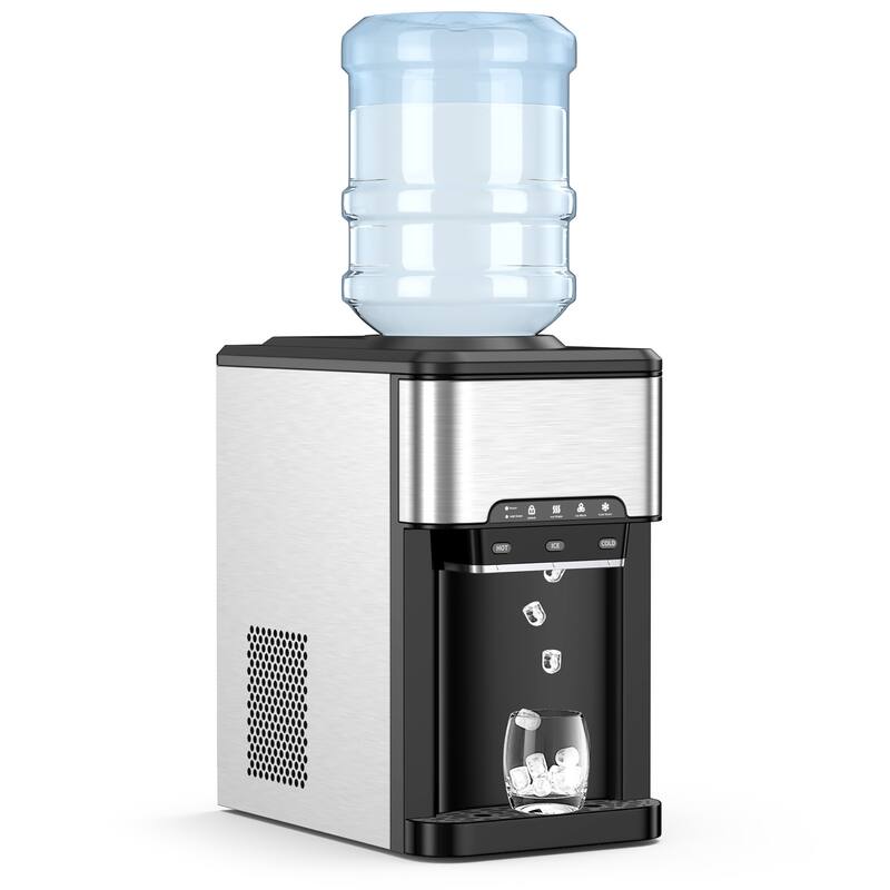 Costway 3-in-1 Water Cooler Dispenser with Built-in Ice Maker w/ 3 - Silver + Black