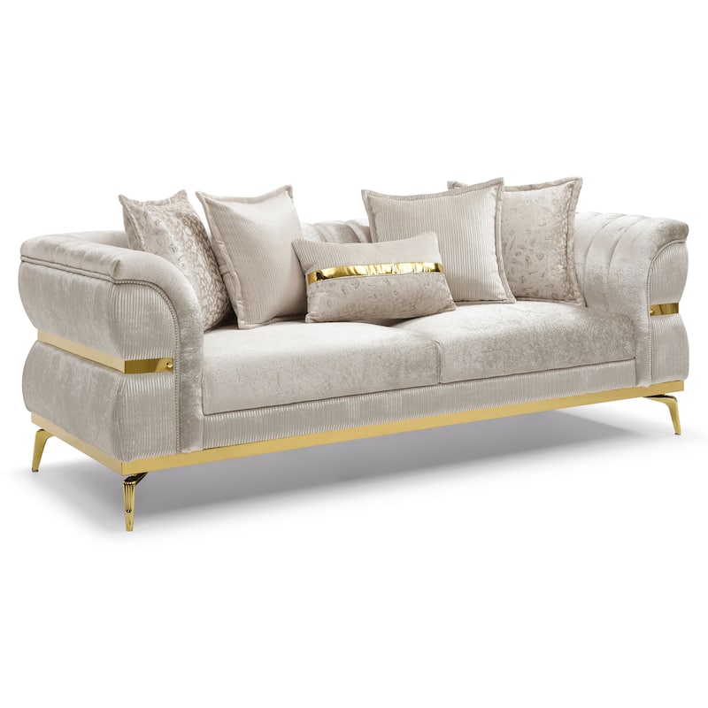 Furniture of America Sawer Glam Beige Upholstered Sofa with Stainless Steel Frame