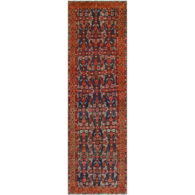 Vintage Distressed Emmanuel Navy/Rust Runner - 3'9" x 13'6"