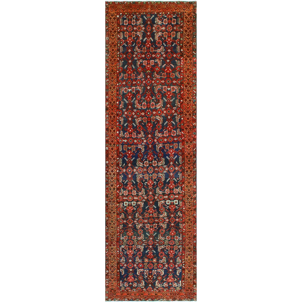 Vintage Distressed Emmanuel Navy/Rust Runner - 3'9" x 13'6"