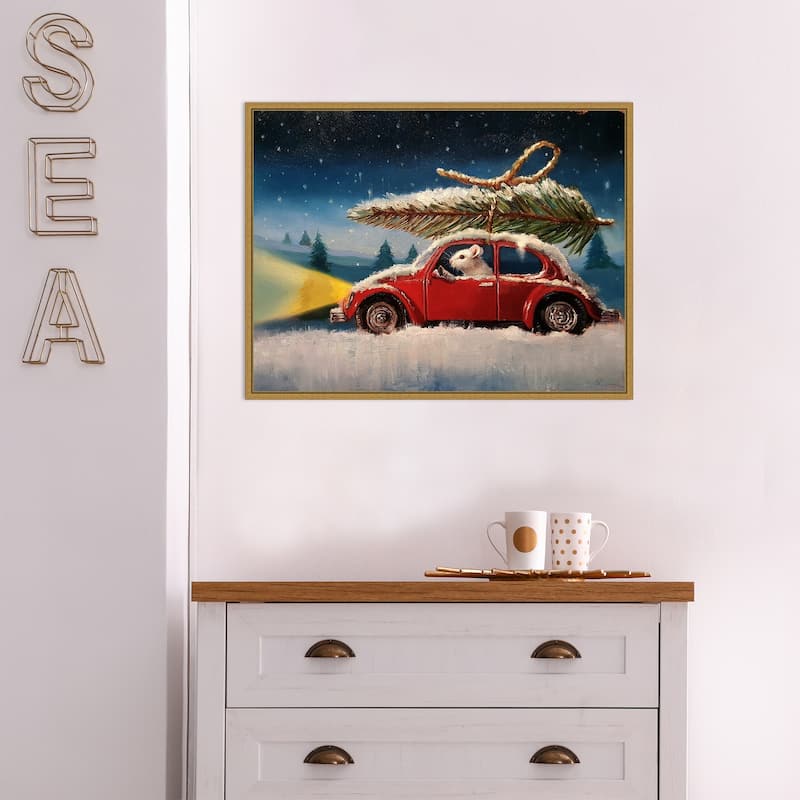 Mouse with Christmas Tree by Lucia Heffernan Framed Canvas Art
