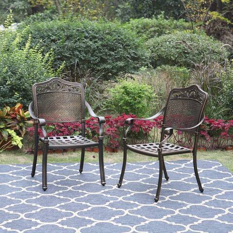 Cast Aluminum Pattern Stackable Patio Dining Chairs, Set of 2
