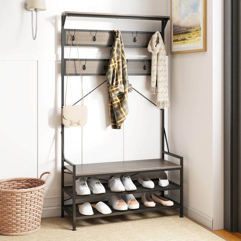 Costway Coat Rack 4-In-1 Hall Tree with 11 Hanging Hooks, Shoe Bench, - See Details