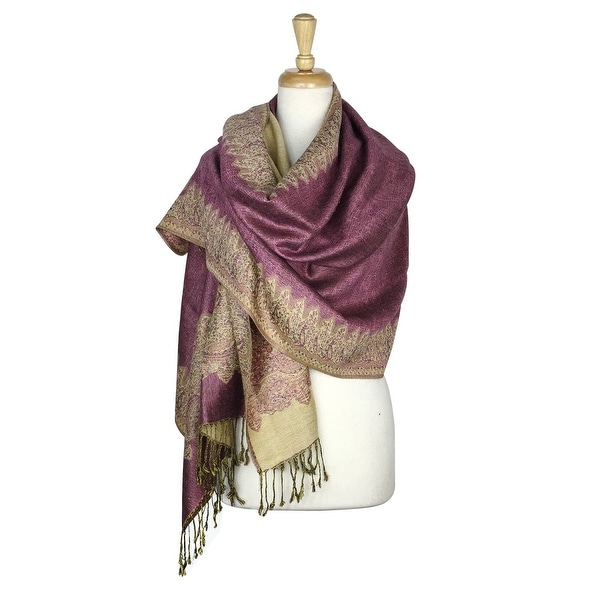 Pashmina Shawl Scarf Wrap Border Pattern Double Layered Reversible - 28" x 70"