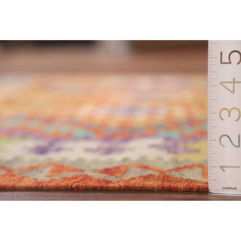 Hand Woven Oriental 100% Wool Carpet Southwestern Geometric Multi-Colored Kilim Area Rug - 6' 2'' X 4' 10''