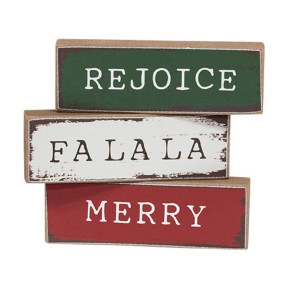 Vintage Holiday Mini Wooden Blocks Set Merry Words Theme- 3 Asstd. - 3" x 0.50" x 1"