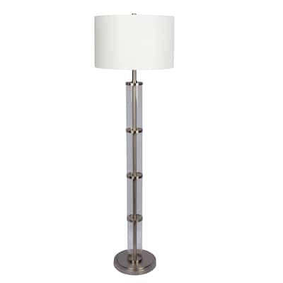 Brushed Nickel Floor Lamp with 3-Way Rotary Switch Clear Glass Body Metal Base