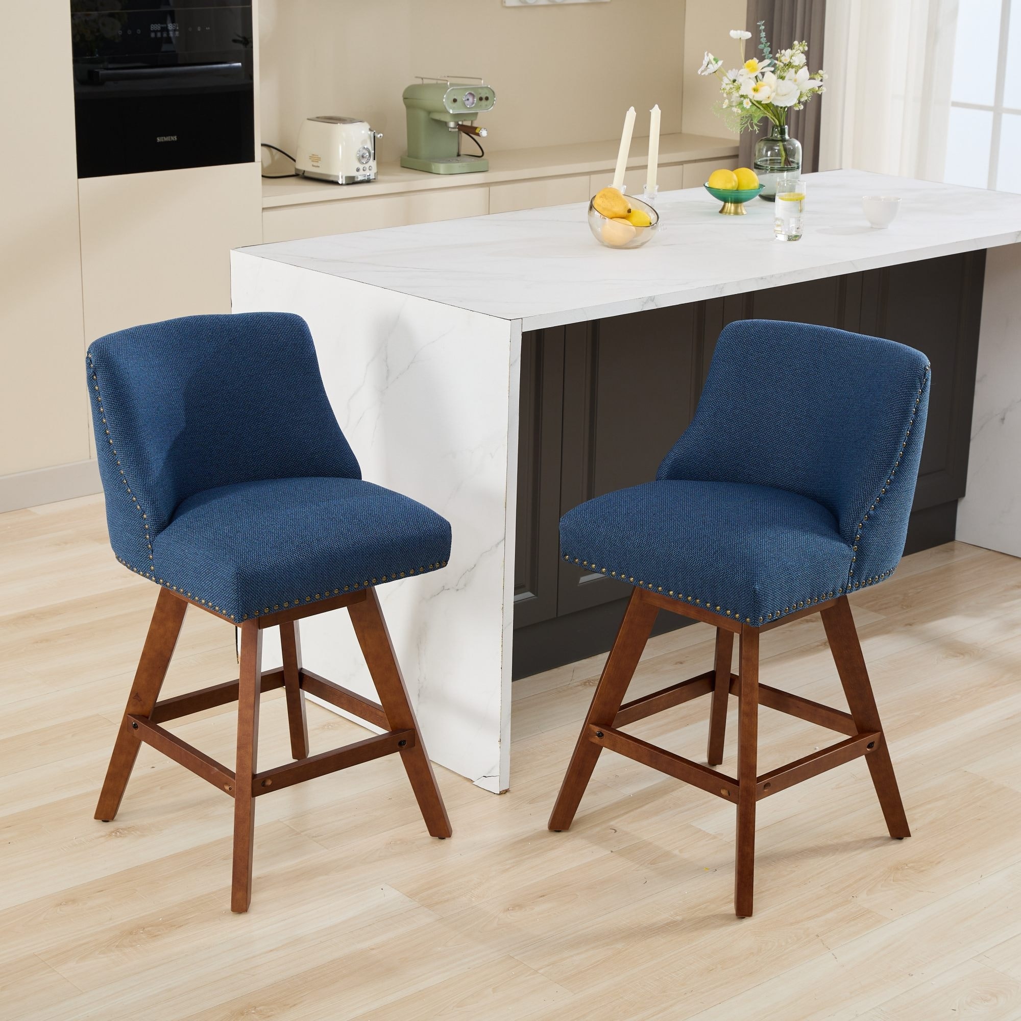 Counter Height Swivel Dining Chairs Set of 2 Upholstered Lounge Chairs Wingback Barstools Accent Chairs with Nailhead Trim