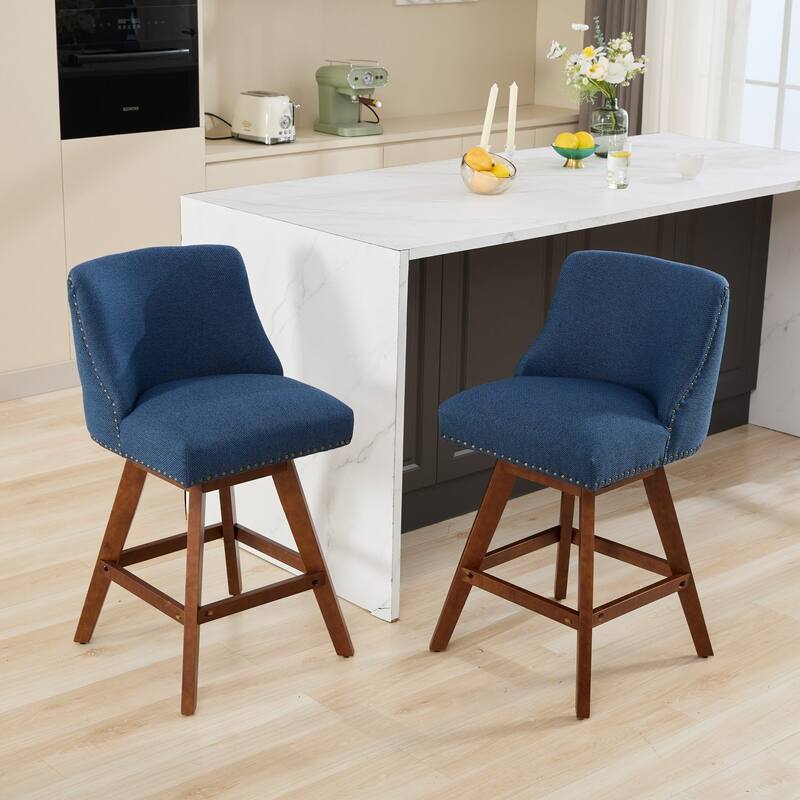 GDF Studio - Meryn Upholstered 26-Inch Counter Height Swivel Bar Stools with Curved Back (Set of 2)