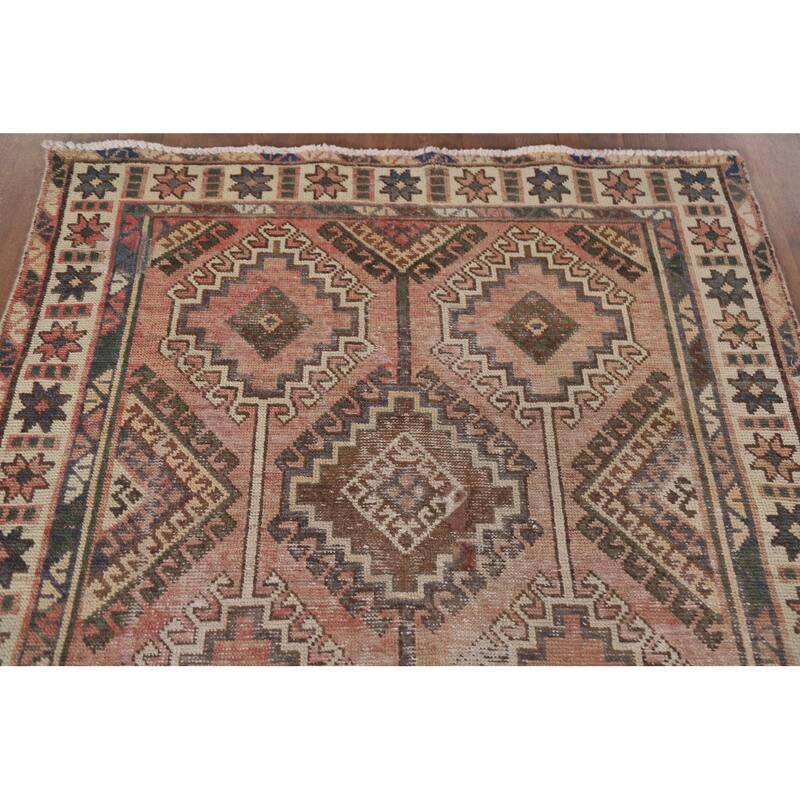 Hand Knotted Oriental 100% Wool Carpet Traditional Geometric Pink Balouch Area Rug - 7' 8'' X 4' 1''