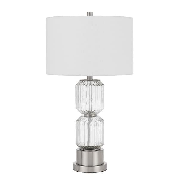 slide 2 of 5, 28 Inch Fluted Glass Base Table Lamp, Dimmer, Clear - 6 L X 16 W X 18 H Inches