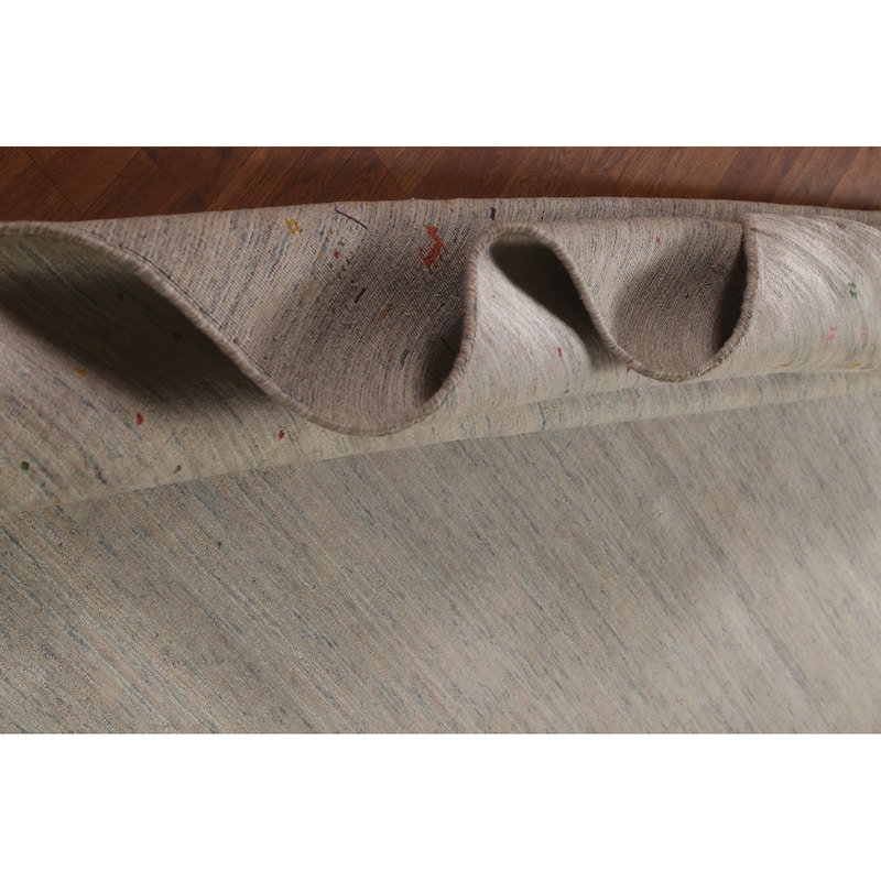 Beige Tribal Gabbeh Area Rug Hand-Knotted Wool Carpet - 7'10" x 9'8"