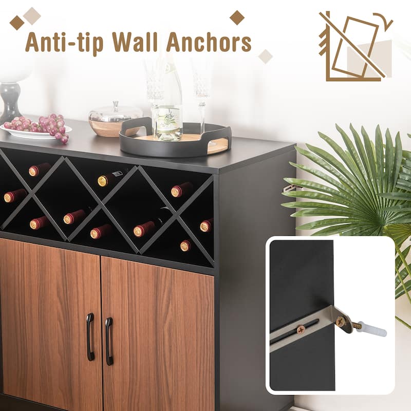 Costway Industrial Wine Bar Cabinet Sideboard Buffet with Glass Holder - See Details