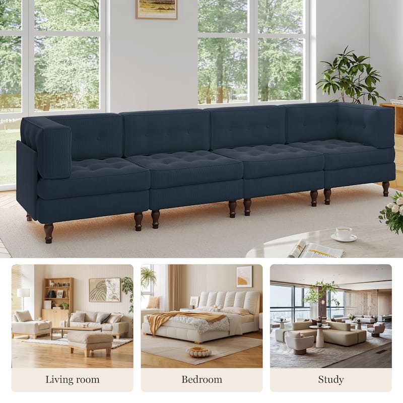 UIXE 4-Piece Corduroy Upholstered Modular Sectional Sofa for Living Room