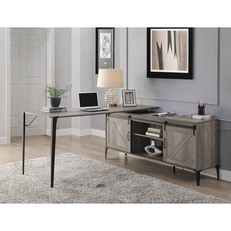 Zakawani Gray Oak & Black Finish Writing Desk with a Cabinet
