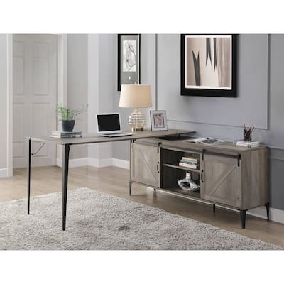 Zakawani Gray Oak & Black Finish Writing Desk with a Cabinet