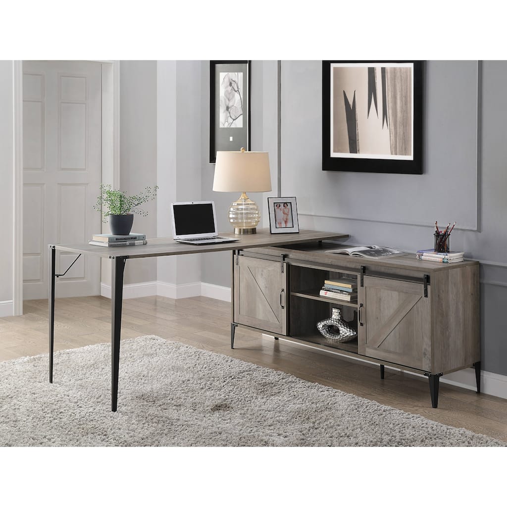Zakawani Gray Oak & Black Finish Writing Desk with a Cabinet