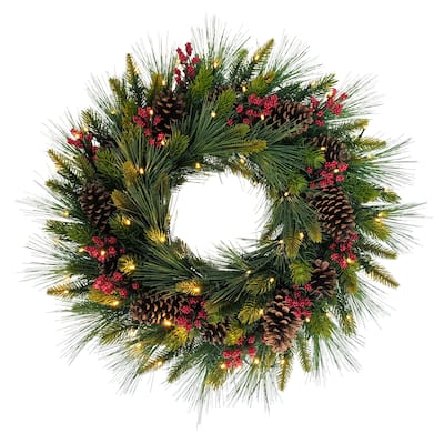 Puleo International 26" Pre-Lit Artificial Adorned Christmas Wreath
