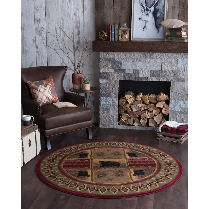 Natural Lodge Novelty Graphic Indoor Area Rug - 7'10'' Round - Red