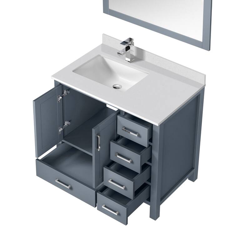 Jacques 36 in. W x 22 in. D Left Offset White Bath Vanity, Cultured Marble Top, Faucet Set, and 34 in. Mirror