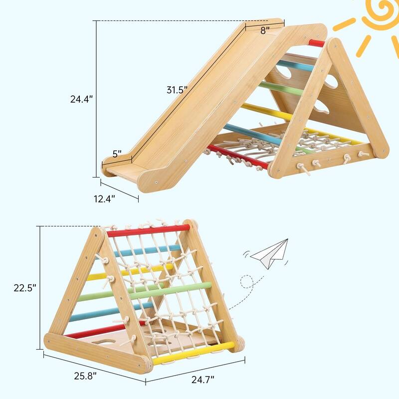Toddler Indoor Gym Playset, 2 in 1 Wooden Climbing Toys