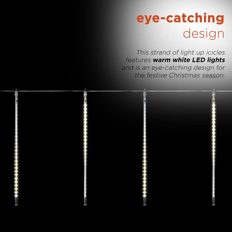 Alpine Corporation 108"L Hanging Icicle Outdoor Lights with Chasing Warm White LED Lights