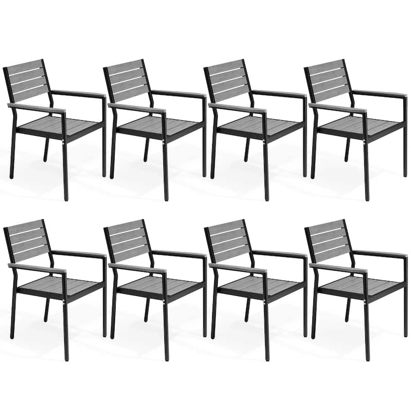 VredHom Outdoor Patio Aluminum Stackable Dining Chairs with Armrest - DarkGrey-8PC