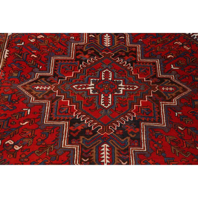 Hand Knotted Oriental 100% Wool Carpet Traditional Medallion Red Heriz Area Rug - 9' 1'' X 6' 10''