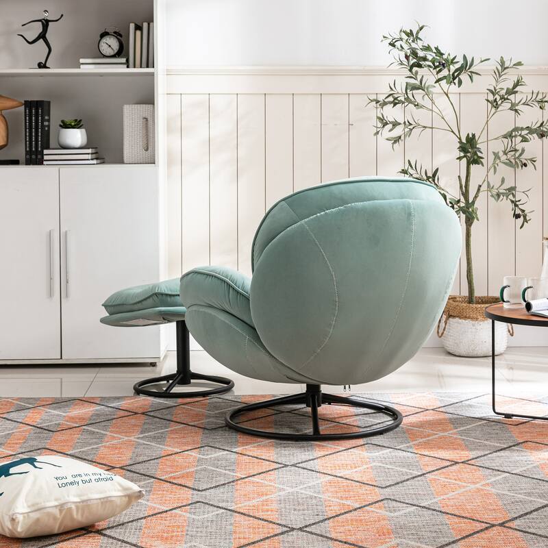 Velvet Swivel Accent Chair with Ottoman & Metal Legs (360° Rotation)