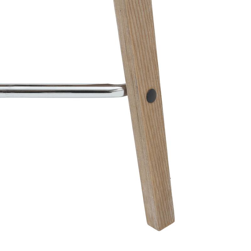 Leather Counter Stool Swivel Square Seat Poplar Wood Frame Iron Foot Rest