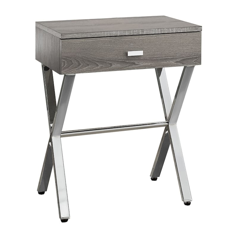Stylish 22" End Table with Storage Drawer and Silver Metal Base Wood Top Perfect for Bedroom or Living Room