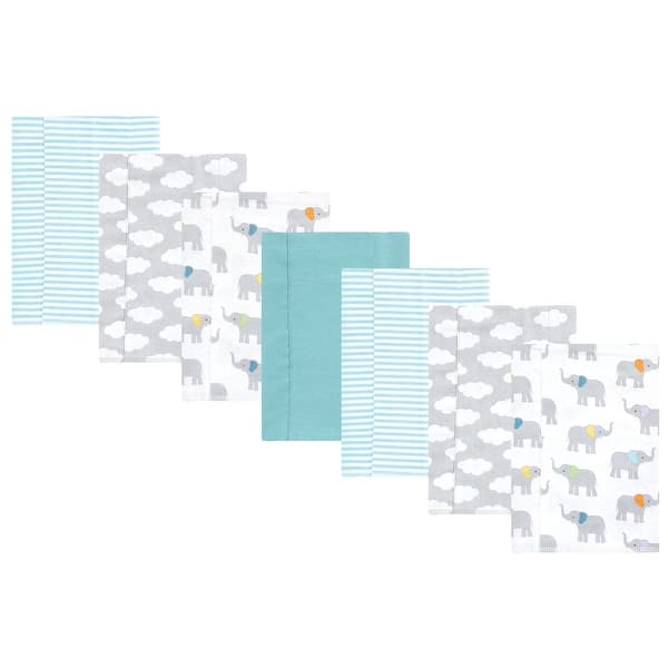 slide 1 of 1, Hudson Baby Flannel Burp Cloth 7pk, Teal Elephant, One Size - Teal Elephant 7 Pack - One Size One Size - Teal Elephant 7 Pack
