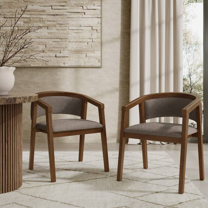 Christopher Knight Home - Noren Mid-Century Boucle Upholstered U-Shaped Dining Chair with Armrest - Set of 2 - Brown+Walnut
